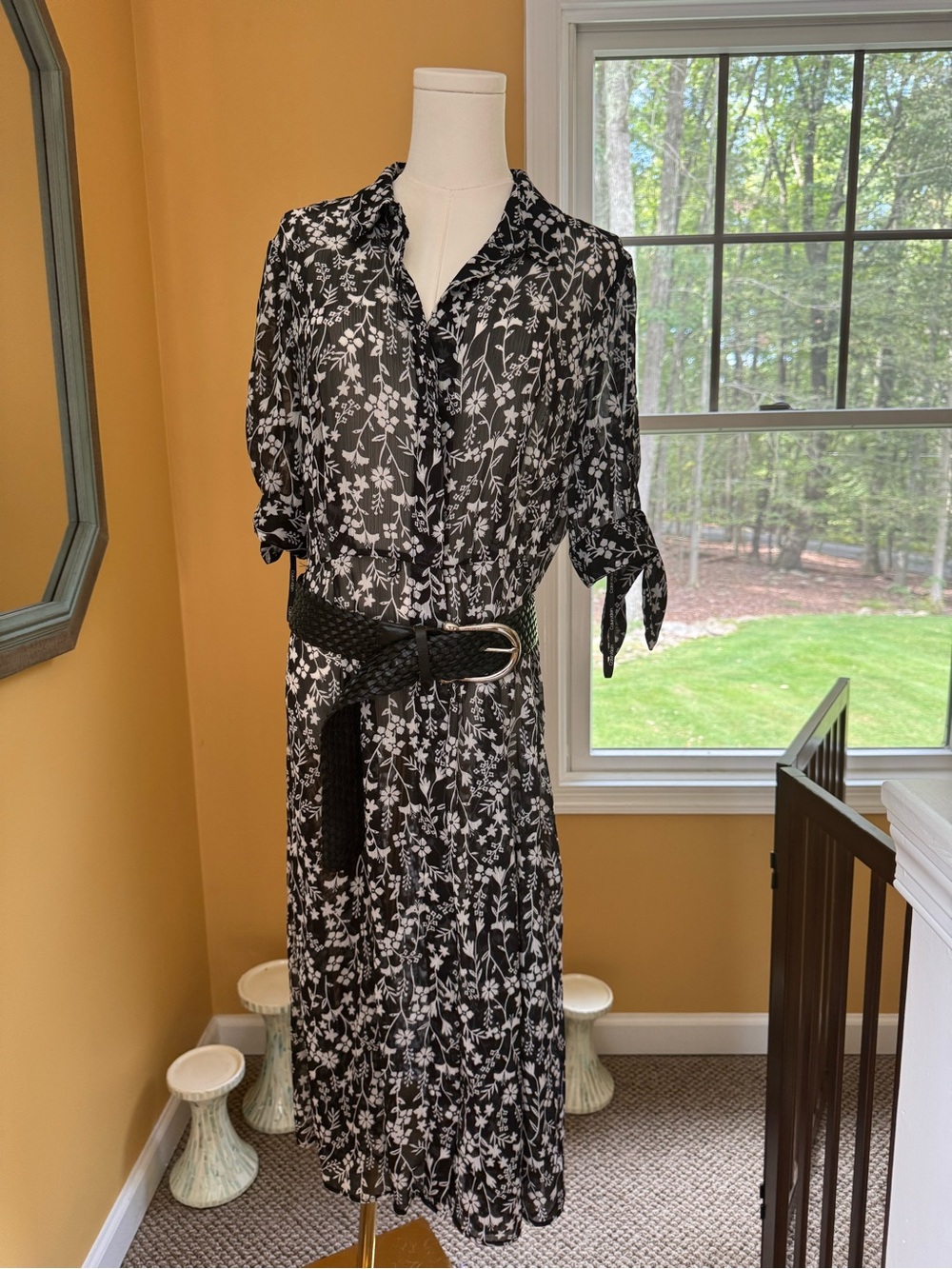 Calvin Klein Black & White Floral Maxi button up Dress